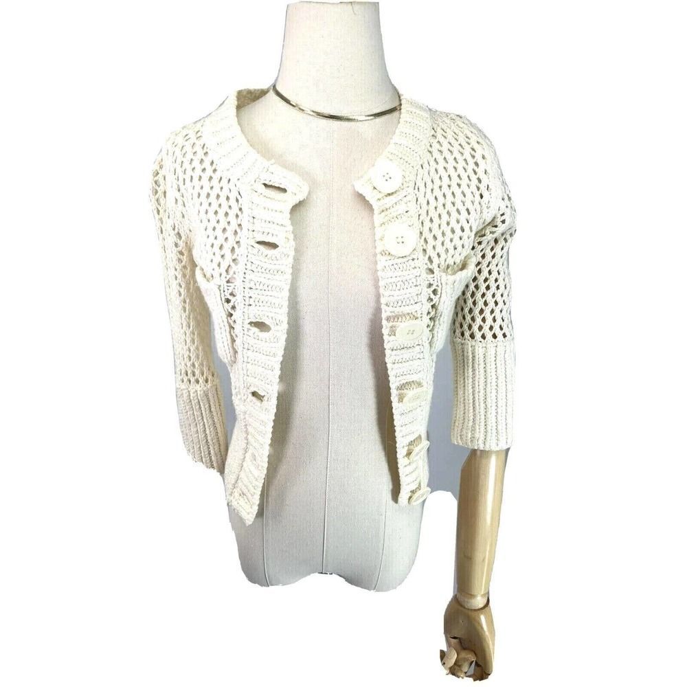 Free People Chunky Open Knit Fitted Cardigan‎ Sweater Buttons Pockets - Picture 12 of 14